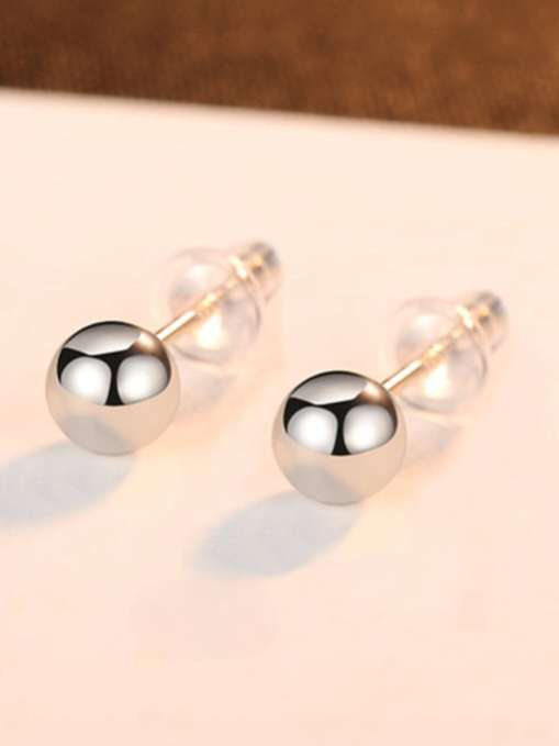 Silver Round Beads Stud Earrings-0