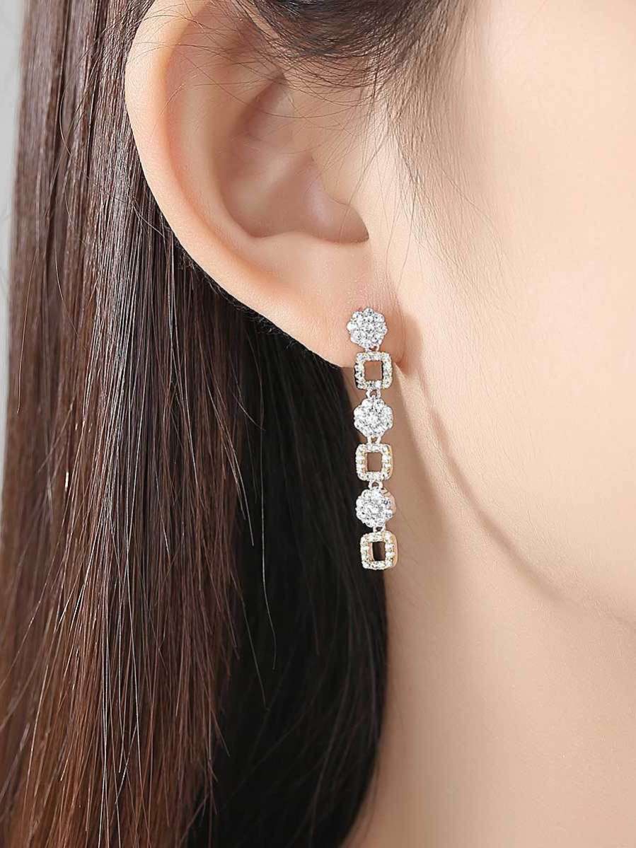 Inlaid Zircon Long Earrings-0