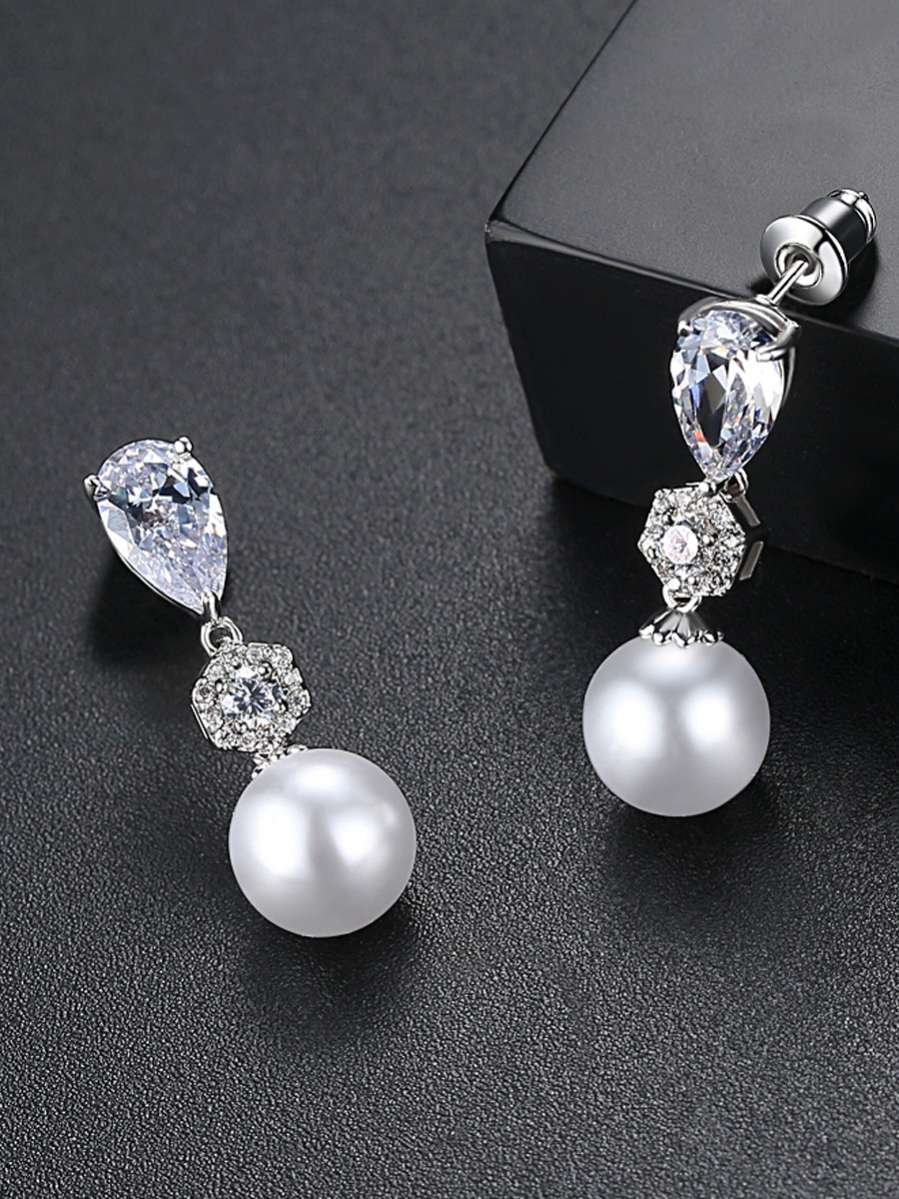 Zircon Pearl Earrings-1