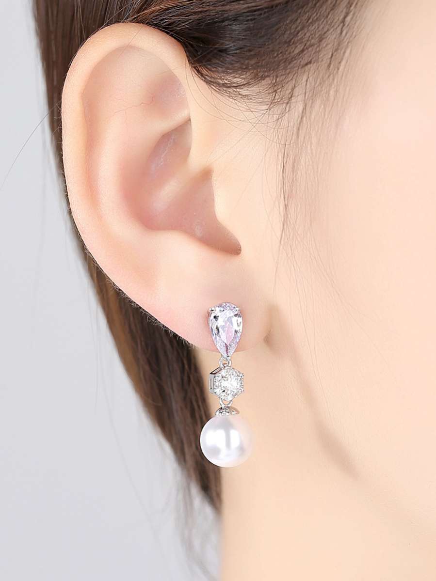 Zircon Pearl Earrings-2