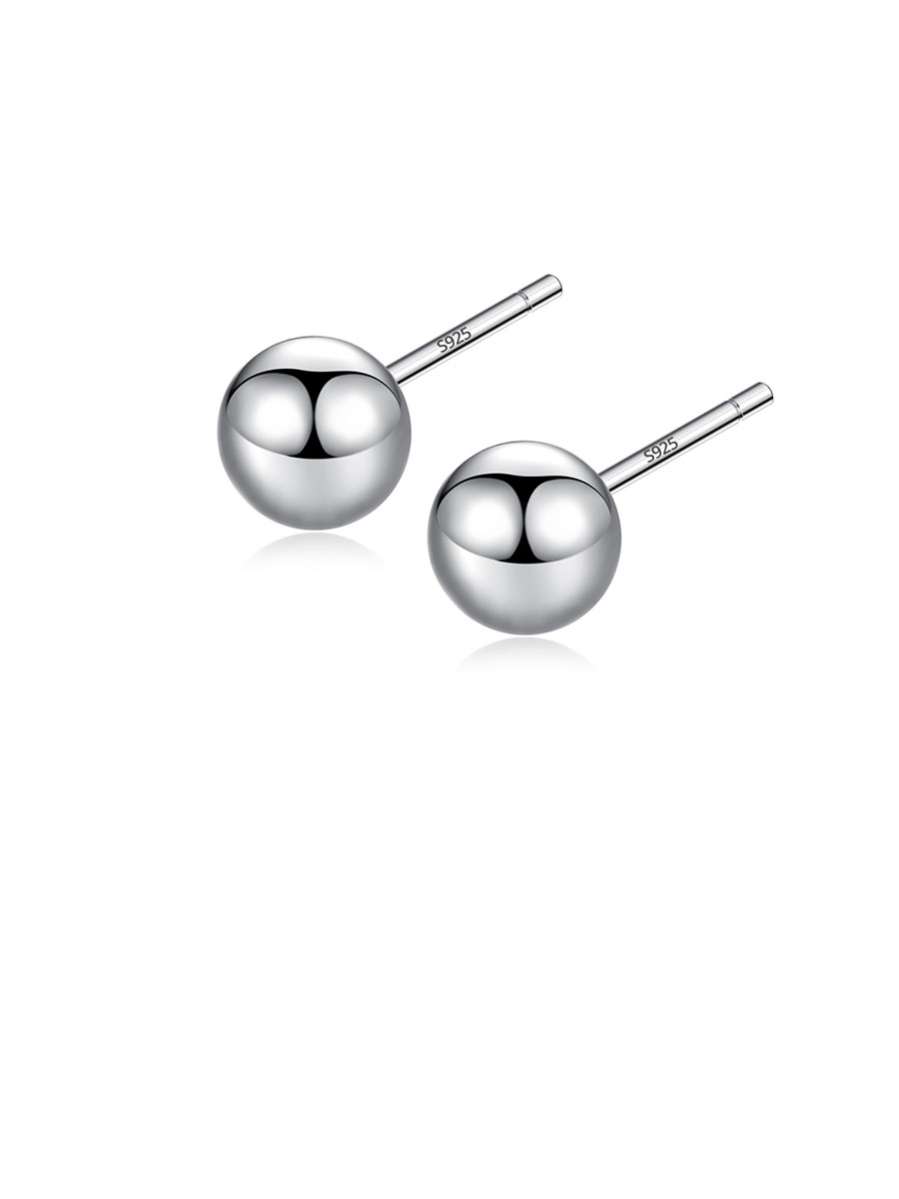 Silver Round Beads Stud Earrings-2