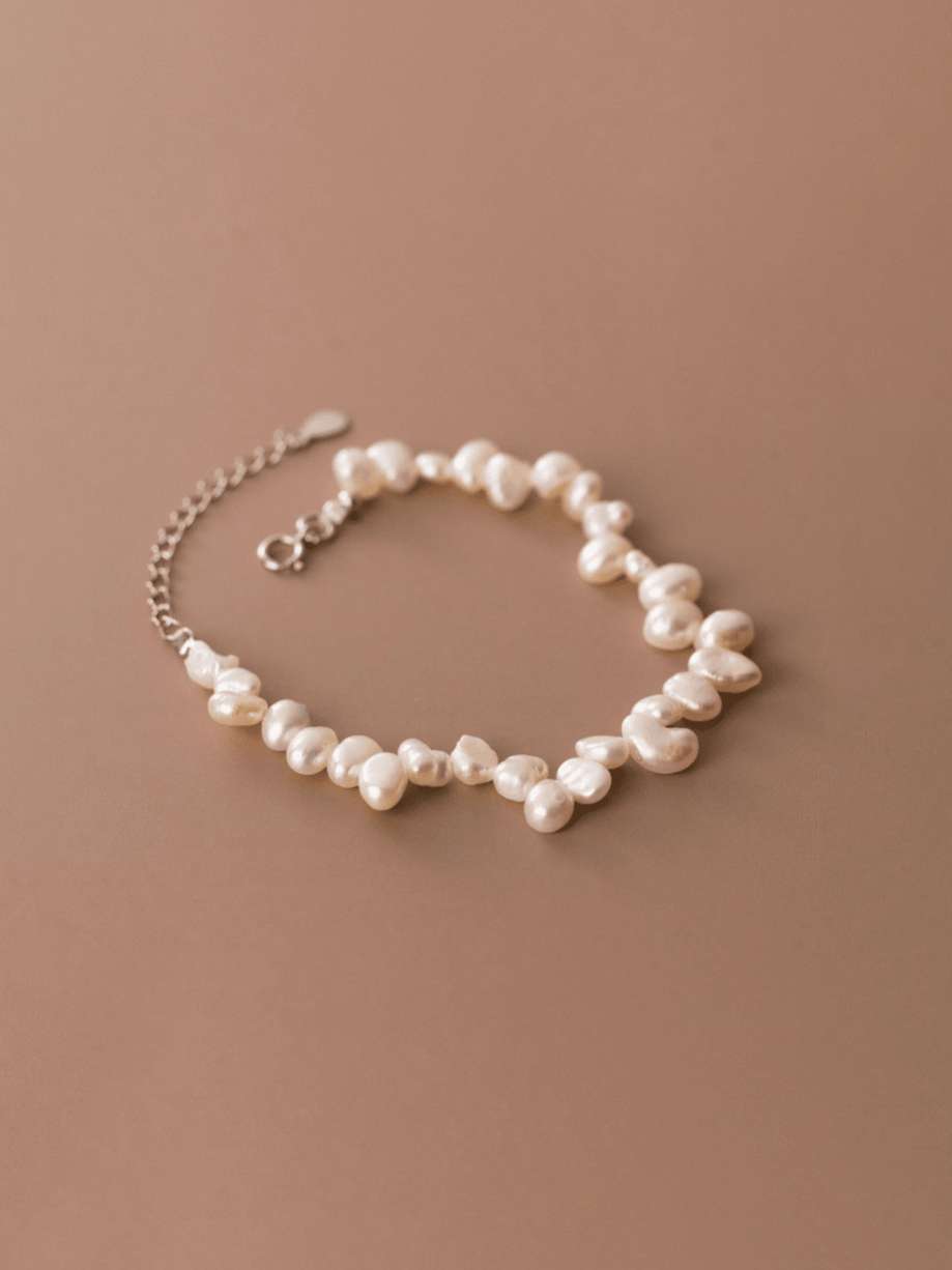 925 Sterling Silver Freshwater Pearl Bead Bracelet-0